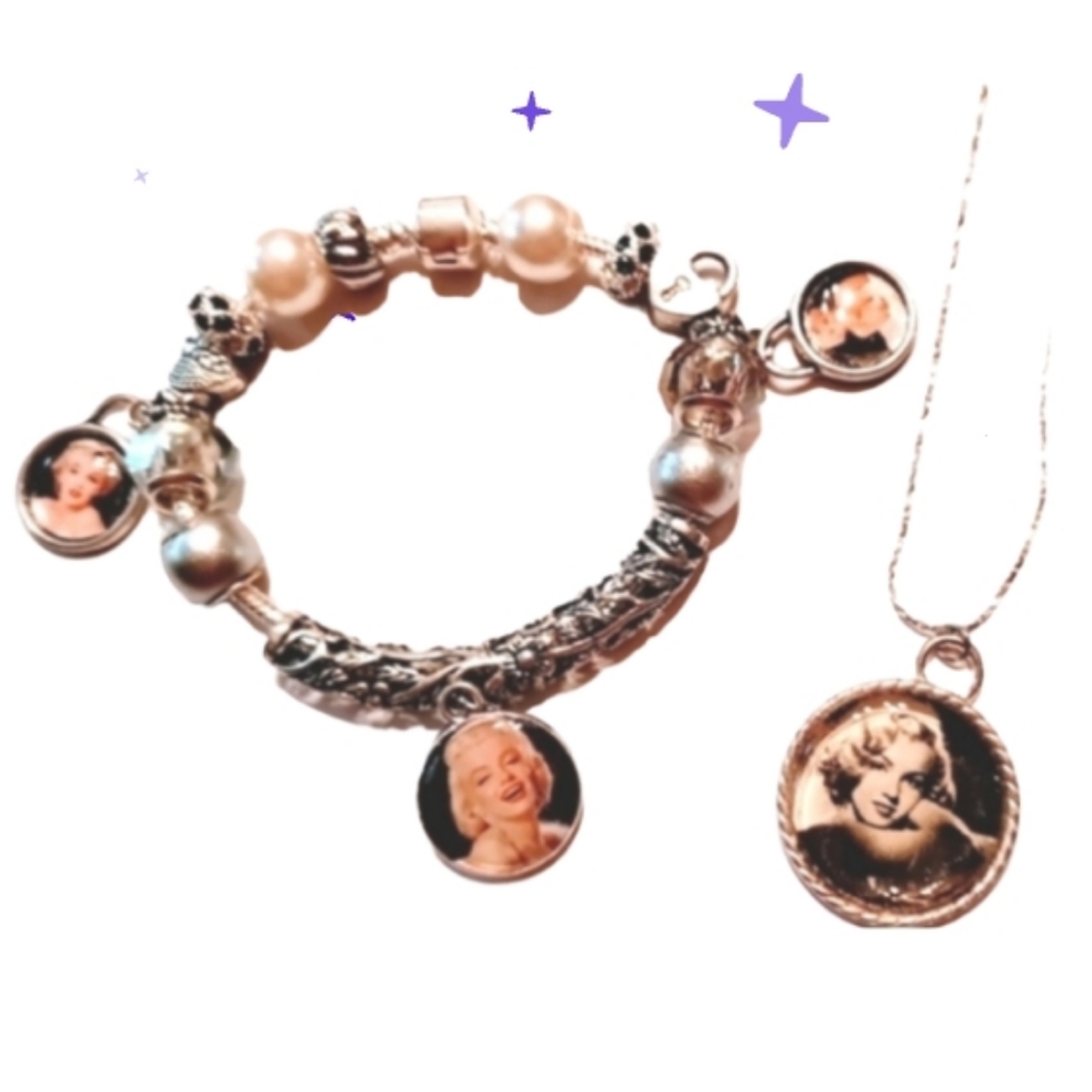 Marilyn Monroe Handmade New Charm Photo Bracelet Necklace  Set oak